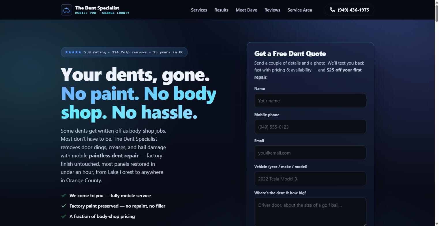 The Dent Specialist website preview
